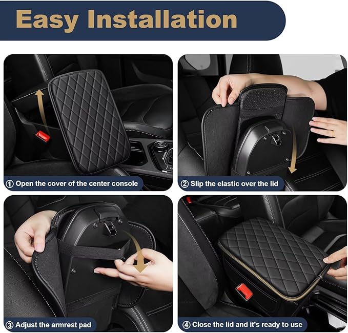 YORKNEIC Center Console Cover Fit for Ford Escape: Middle Console Cover with 2 Storage Pocket,Faux Leather Waterproof Anti-Scratch Car Armrest Cover Protector(Black)
