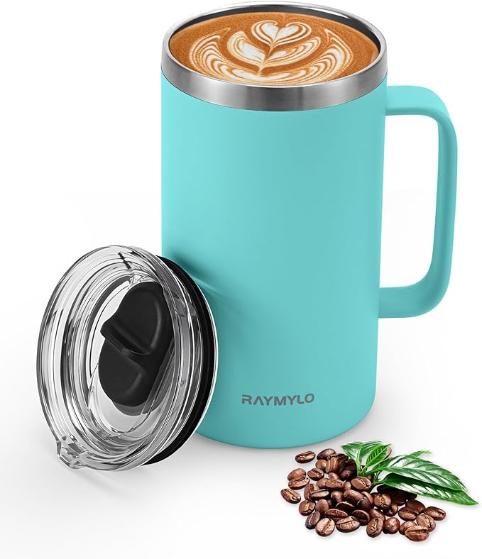 Insulated Coffee Mug 24 oz, Double Wall Stainless Steel Coffee Mug with Lids, Leak-Proof & Detachable Slider Lid for Thorough Clean, Keeps Coffee Cold for 9 Hrs, Suitable for Camp Home Office