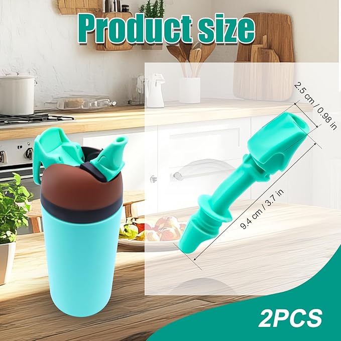 2pcs Replacement Bite Valve Spout for Owala Kids Flip 14oz, Silicone Straw Mouthpiece Accessories BPA-Free Bite Valve Straw Replacement Parts Compatible with Owala Water Bottle (Cyan Color)