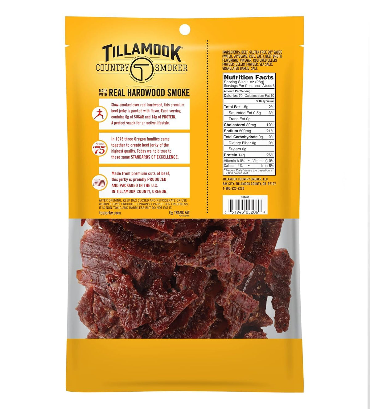 Tillamook Country Smoker Keto Friendly Zero Sugar Beef Jerky, Original, 6.5 Ounce