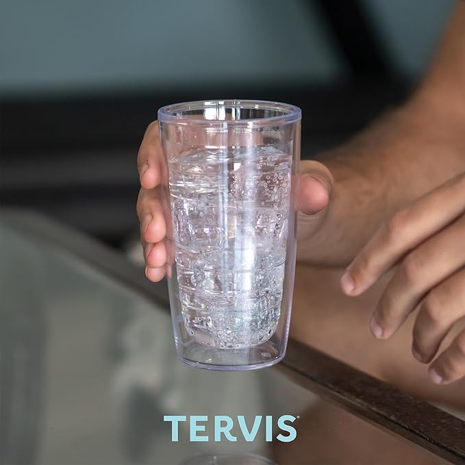 Tervis Clear & Colorful Tabletop Made in USA Double Walled Insulated Tumbler Travel Cup Keeps Drinks Cold & Hot, 16oz - 4pk, Elderberry Wild