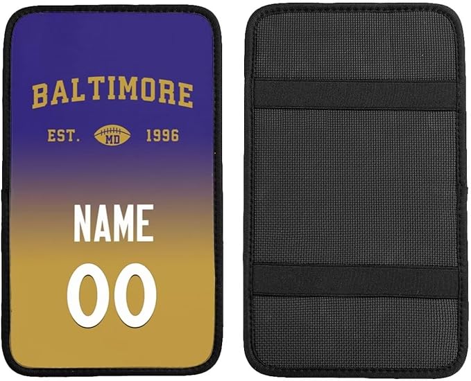 Custom Car Armrest Cover,Add Personalized Name and Number As Gifts for Loyal Football Fans,Auto Center Console Pad Car handrail Box Cushion,Fit for Most Car