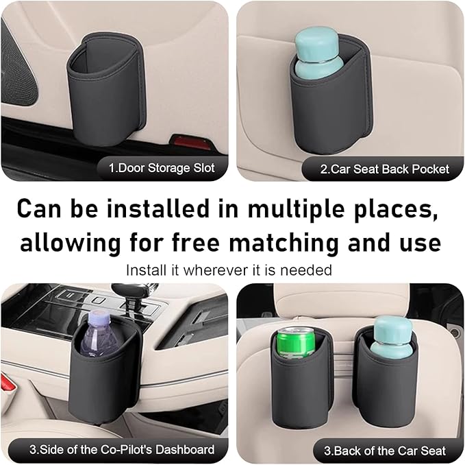 Shakas 2 PCS Car Door Large Cup Holder, Multifunctional Storage Bag Trash Can for Beverage Water Cup Mobile Phone, Waterproof Cleanable Leather Insert Organizer for Seat Back, for Cars Trucks (Black)