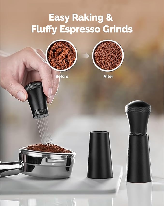 Maestri House 4-Piece Barista Espresso Accessories Kit – WDT Distribution Tool, 12oz Milk Frothing Pitcher with Latte Art Pen, Steam Wand Cleaning Towels, Home Coffee Barista Tool Set