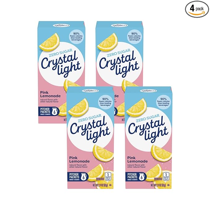 Crystal Light Pink Lemonade Drink Mix (24 Pitcher Packets, 4 Canisters of 6)