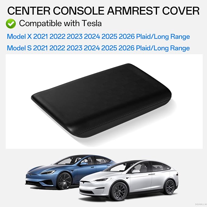 Center Console Armrest Cover for Tesla Model X/S 2026 2025 2024 2023 2022 2021, Non-Slip Armrest Cushion Pad Arm Rest Protector Covers, TPE Waterproof Interior Accessories for Tesla, Black