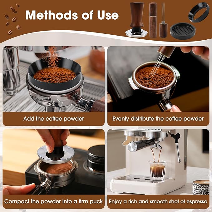 58mm Spring Loaded Espresso Tamper Kit with WDT Tool Dosing Ring and Tamping Mat for 58mm Portafilter Home Coffee Machines