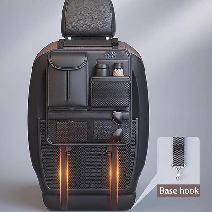 Multifunctional Car Seat Back Storage Box – Premium PU Leather Backseat Organizer with Cup Holder & Tissue Box, Spacious Car Seat Organizer for Storing Essentials & Keeping Interior Neat
