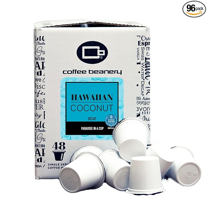 Hawaiian Coconut Decaf Coffee Pods by Coffee Beanery | 96ct Bulk Medium Roast Arbica Coffee