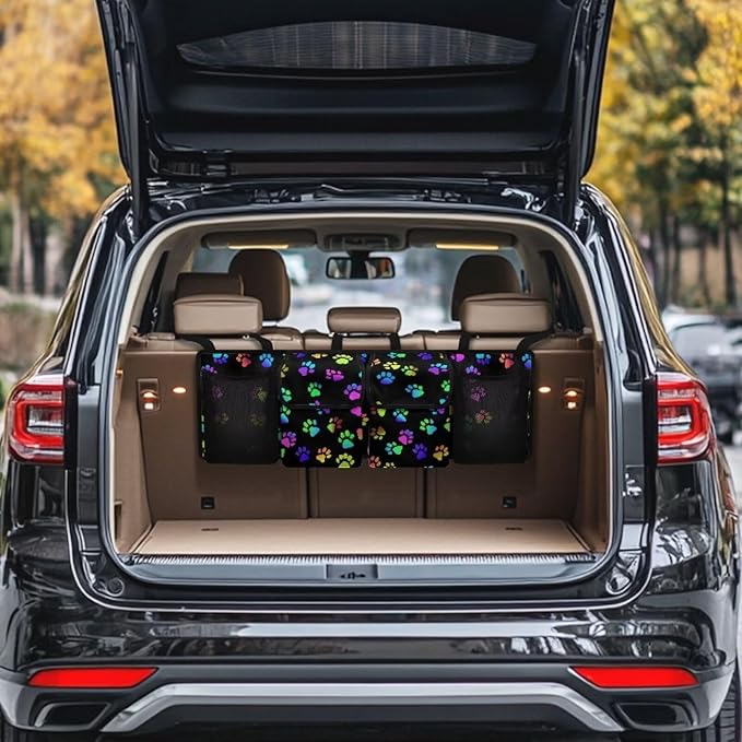 Rainbow Dog Paw Print Auto Hanging Seat Back Storage Waterproof Car Organization Women,Space Saving Expert