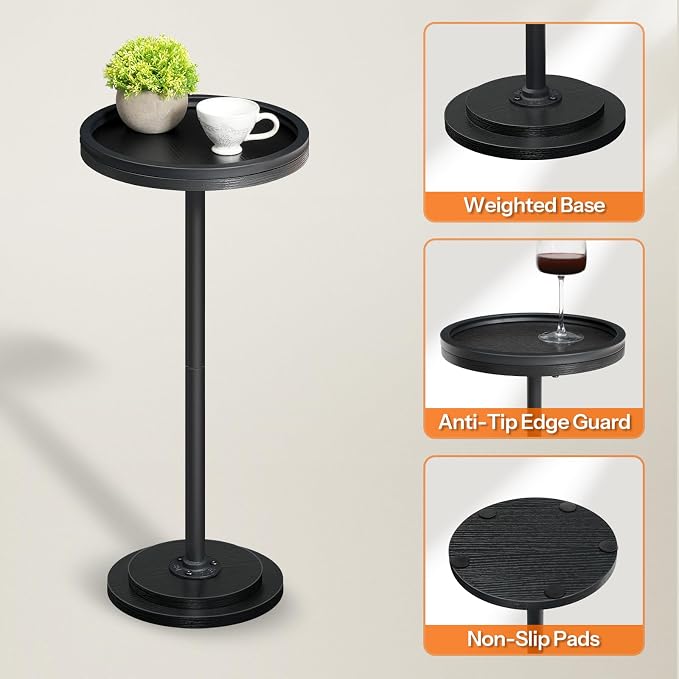 HOOBRO Small Round Side Tables, Set of 2, Drink Tables, Coffee Martini Tables with Pedestal Accent for Small Spaces in Living Room, Bedroom, Sofa Couch, Black BB168BZP201