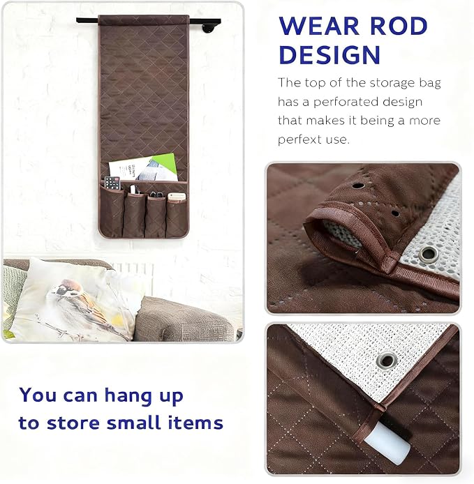 Armchair Caddy for Recliner, Couch Caddy Storage Organizer with 5 Pockets, Non Slip Sofa Arm Organizer for Remote Controls, Phone, Magazines, Tablet (Dark Brown)