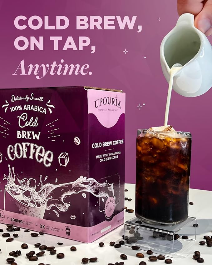 Upouria Cold Brew Coffee on Tap | Ready to Drink Cold Brewed Coffee | Drink Extracted from Premium Beans | 208mg Caffeine Content | Made from 100% Arabica Extract | Black & Bold | 128 fl oz