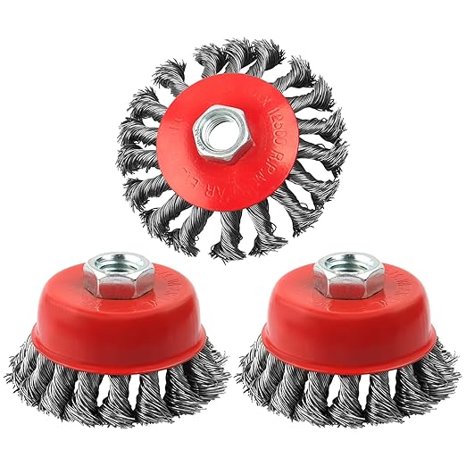 3 Pack Wire Wheel Brush for Angle Grinder, 4 Inch Angle Grinder Wire Wheel, Wire Wheels for 4 1/2 Angle Grinder -5/8 Inch Threaded Arbor ,0.02 Inch Carbon Steel Wire Brush for Angle Grinder