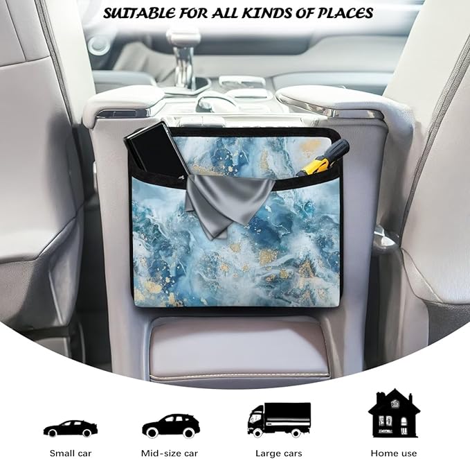 Renewold Blue Marble Texture Car Side Pocket Organizer Storage Bag Cell Phone Sunglasses Cards Holder Car Storage Pouch for Console Front Back Seat Door Automotive Interior Accessories for Women Men