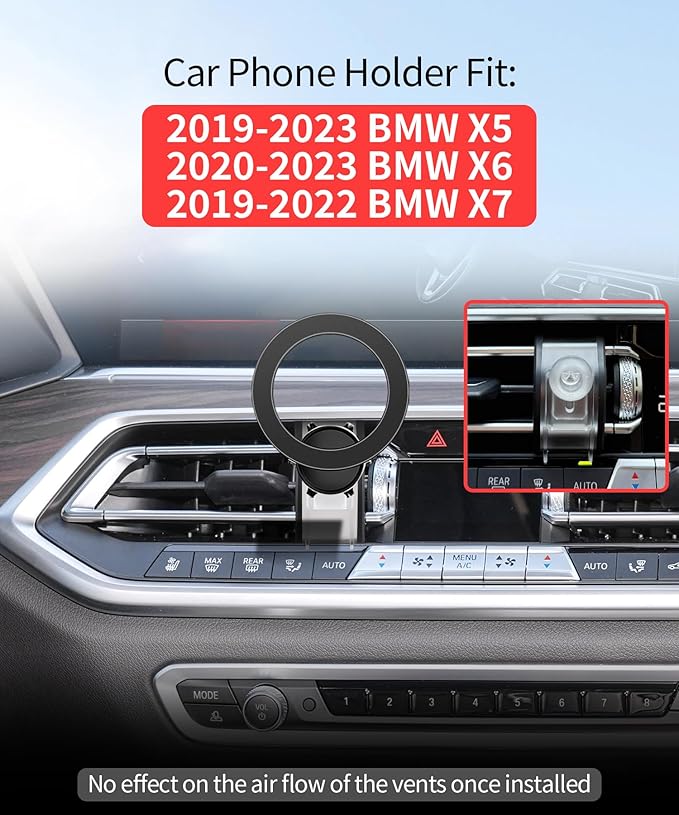 Car Phone Holder for BMW X5 2019-2023 / X6 2020-2023 / X7 2019-2022 Accessories, 360° Rotation Phone Mount Compatible with MagSafe, Cell Phone Holder Does Not Affect Air Vent