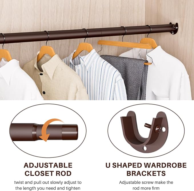SUTINE Closet Rod - Closet Rods for Hanging Clothes, 17 to 82 inch Adjustable Closet Hanging Rod, Heavy Duty Clothes Rod Clothing Bar, Closet Poles for Hanging Clothes for Wardrobes, Shower Curtain