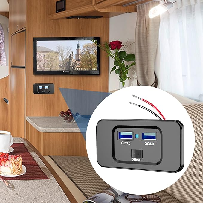 USB Socket for - 12 V USB Port, Phone Charger for | 72 W High Power USB Socket, QC 3.0 Fast Charging Ports, Multi-Port Car Socket Adapter for Motorcycle Trucks