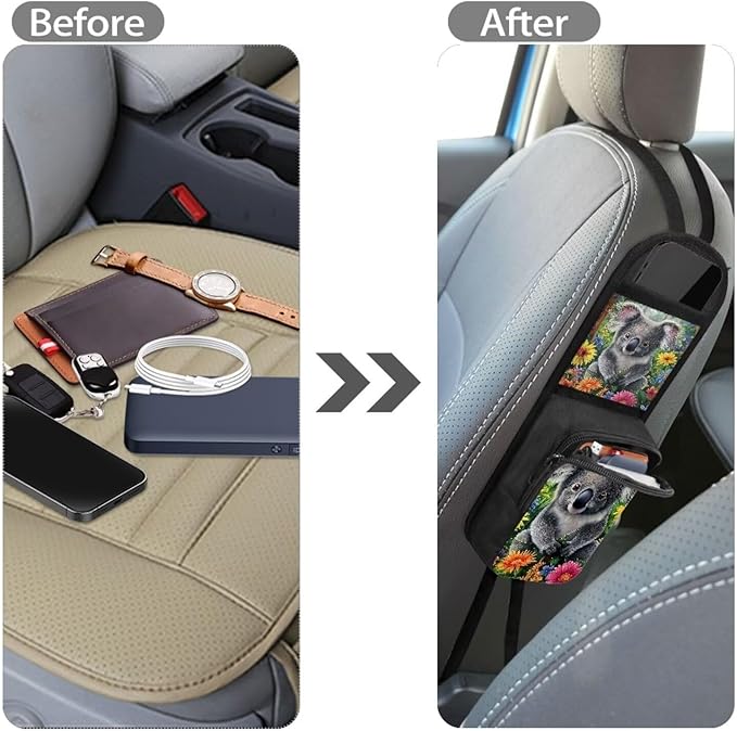 Cute Sloth Car Seat Side Organizer,Car Seat Back Side Hanging Bag,Car 2 Pocket Seat Side Organizer, Auto Seat Storage Hanging Bag,Car Travel Accessories Suitable for All Cars