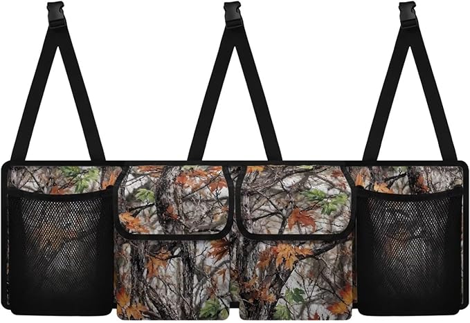 Car Storage Organizer New Version, Woods Camouflage Hanging Trunk Organizer with 4 Functional Storage Bags, Car Trunk Storage Bag for SUV Truck MPV VAN