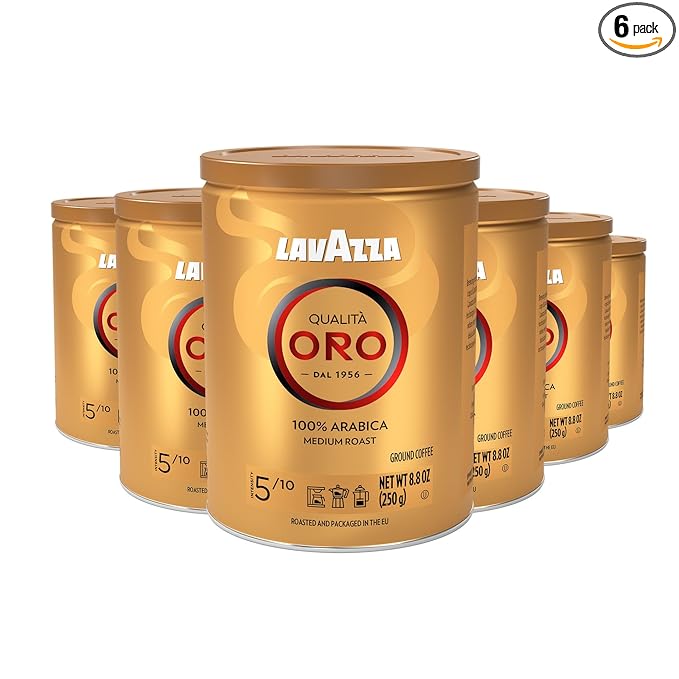 Lavazza Qualità Oro Ground Coffee, Medium Roast, 100% Arabica, 8.8 oz Tin (Pack of 6)
