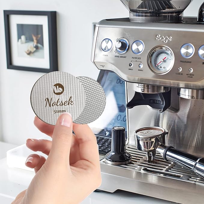 NOTSEK 51mm Puck Screen, Espresso Puck Screen for 51mm Portafilter with Acrylic Storage Box, Resuable 1.7mm Thick 150μm, 316L Stainless Steel, Coffee Filter Screen Mesh for Espresso Machine