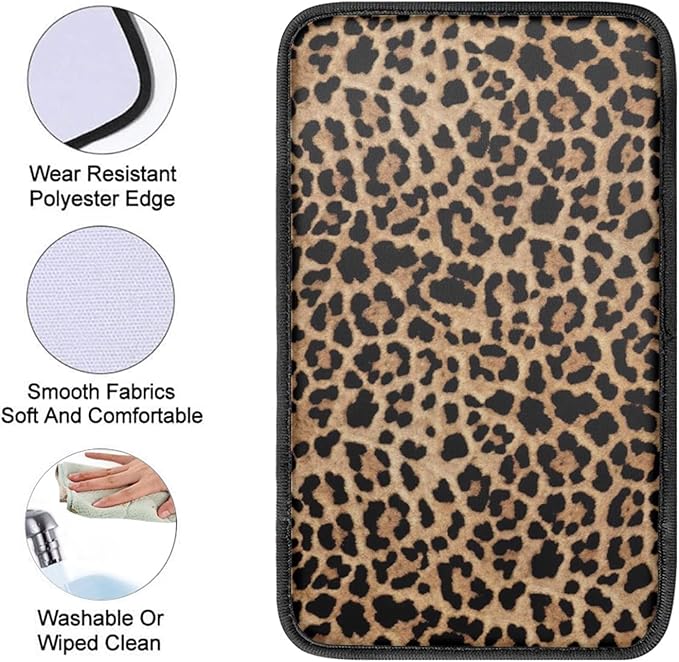 GLENLCWE Leopard Print Vehicle Center Console Armrest Cover Pad,Universal Fit Comfort Auto Center Console Cover for Most Vehicles Non Slip