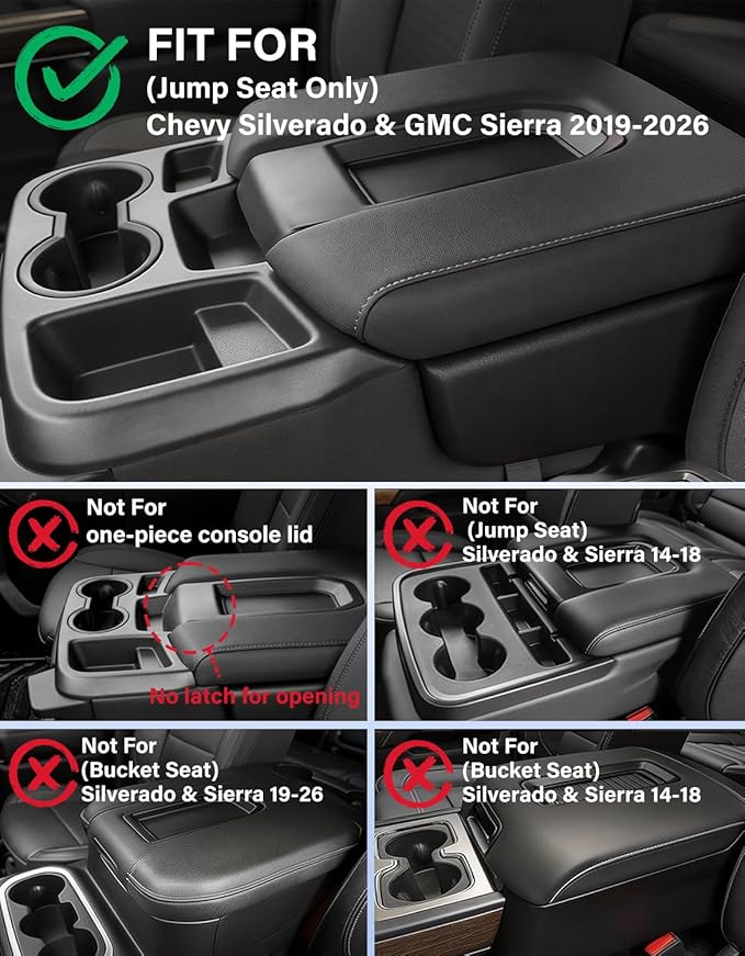 Center Console Armrest Cover for 2019-2026 Chevy Silverado & GMC Sierra 1500 2500 3500 HD Accessories,Microfiber Leather Arm Rest Lid Protector Pad, Anti-Scratch(Fits Jump Seat Console Only)