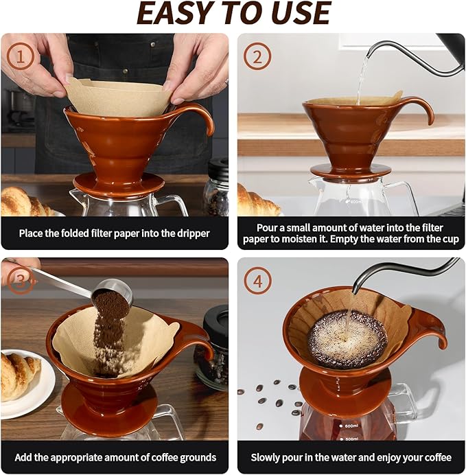 Mongdio Pour Over, Ceramic Coffee Pour Over, Reusable Porcelain Portable Pour Over Coffee Maker with 40pcs Paper Filter, For Home,Coffee
