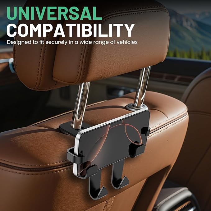 Basix by iOttie Headrest Hook and Phone Holder Car Backseat Organizer for Bags and Phones, Durable Heavy Duty Hook with Secure Phone Grip, Easy No Tool Installation