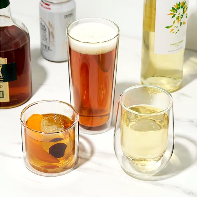 True Double Walled Beer Glasses, Pint Glasses for Beers, Water, Iced Coffee, Cocktails, Game Night, Beer Gifts for Men, BBQ Outdoor Party, Home Bar Accessories, Kitchen Glassware, 16 oz, Set of 2