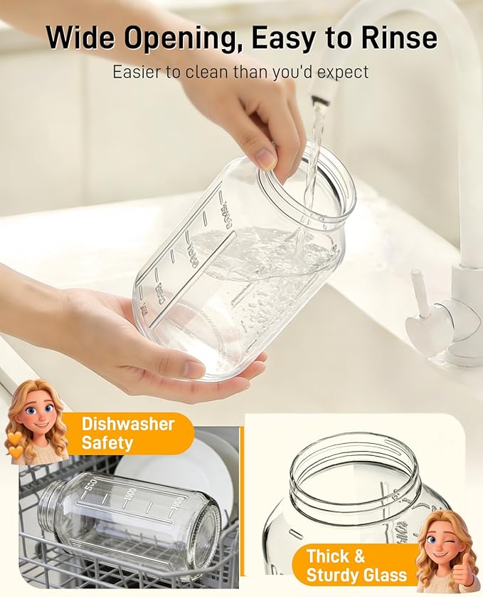 OneDream 2 Pack Glass Pitcher with Lid, 64 oz Sun Tea Glass Jar for Outside, Large Mason Jar Wide Mouth, Iced Tea Pitcher for Cold Beverages, Breast Milk