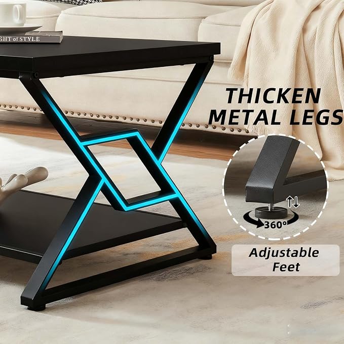 HOMISSUE Coffee Table, Rustic Rectangle Coffee Table with 2-Tier Storage, Engineered Wood Center Table with Open Shelves, Minimalist Coffee Table for Living Room, 47 Inch, Black