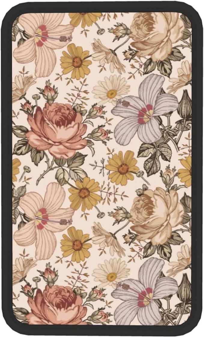 Vintage Floral Boho Peony Daisy Car Center Console Cover Car Armrest Cushion Waterproof Middle Console Cover Car Arm Rest Cover Pad Comfortable Car Accessories Interior for SUV Sedan Truck