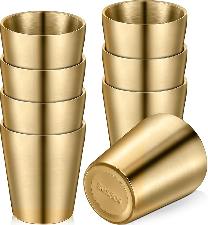 Mimorou 8 Pack Stainless Steel Insulated Cup 10 oz Metal Tumbler Double Wall Vacuum Water Glasses Camping Reusable Mugs BBQ Home Office Party Coffee(Gold)