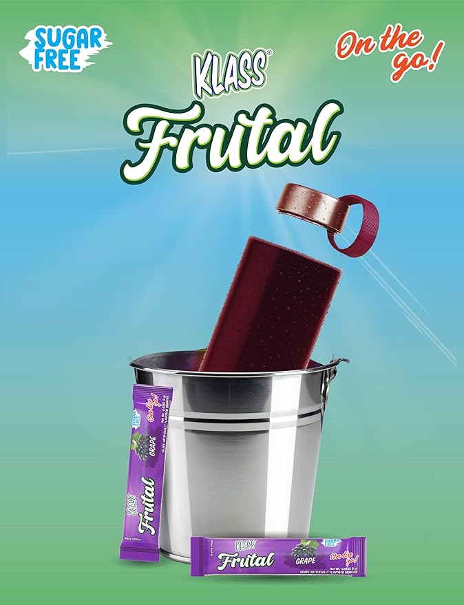 Klass Frutal On-The-Go! | Powdered Drink Mix – Grape Flavor, Sugar Free – 30 Stick Packs