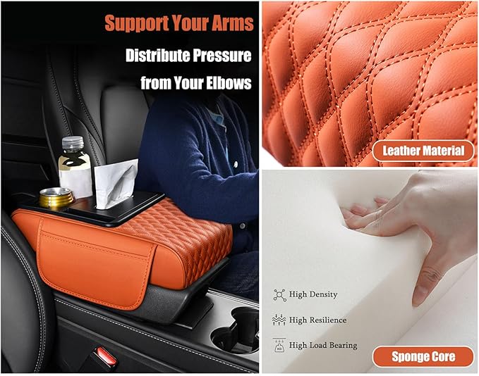 Car Armrest Center Console Cover for BMW X3 F25 2011 2012 2013 2014 2015 2016 2017, Center Console Pad with Cup Holder, Multifunctional Armrest Cushion,F Orange