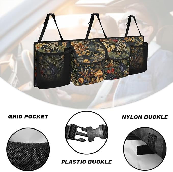 Mushroom Car Trunk Organizer with 4 Pockets, Hanging Car Backseat Storage Bag with 3 Adjustable Straps, Car Interior Accessories for SUV, Truck,Van