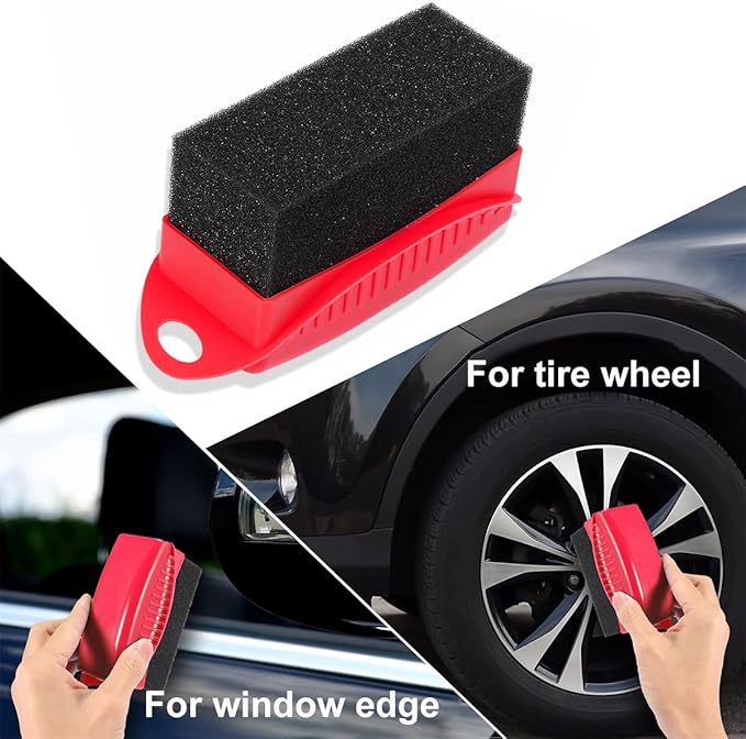 2 PCS Tire Shine Applicator, Flat Dressing Waxing Sponge Pads With Lid Cover, Reusable Polishing Cleaning Foam Applicators With Rectangular Box, Car Accessories (Red)
