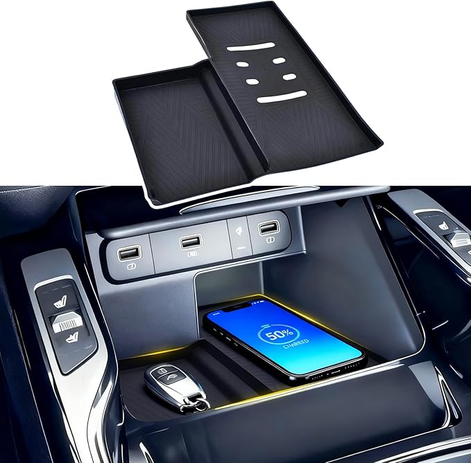 Wireless Charging Anti-Slip Mat Fit for 2021-2023 Kia Sorento(Scratch & Scuff Free) (Easy to Clean) Black Silicone Center Console Wireless Charging Protective Pad for Kia Sorento Accessories