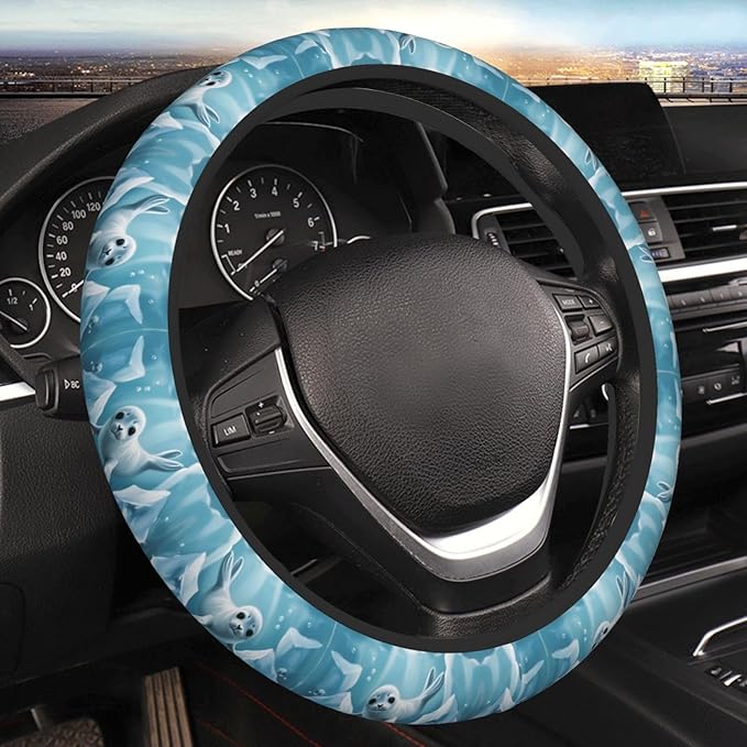 Cute Harp Seal Universal Fit Steering Wheel Cover for Car, Truck, and SUV, Durable Steering Wheel Protection