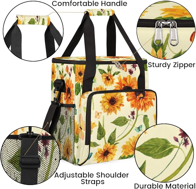 Sunflower Coffee Maker Carring Bag Flower Leaves Travel Storage Tote Bag Compatible with Keurig K-Mini or K-Mini Plus Portable Single Serve Coffee Brewer Case with Pockets for K-cup Pods