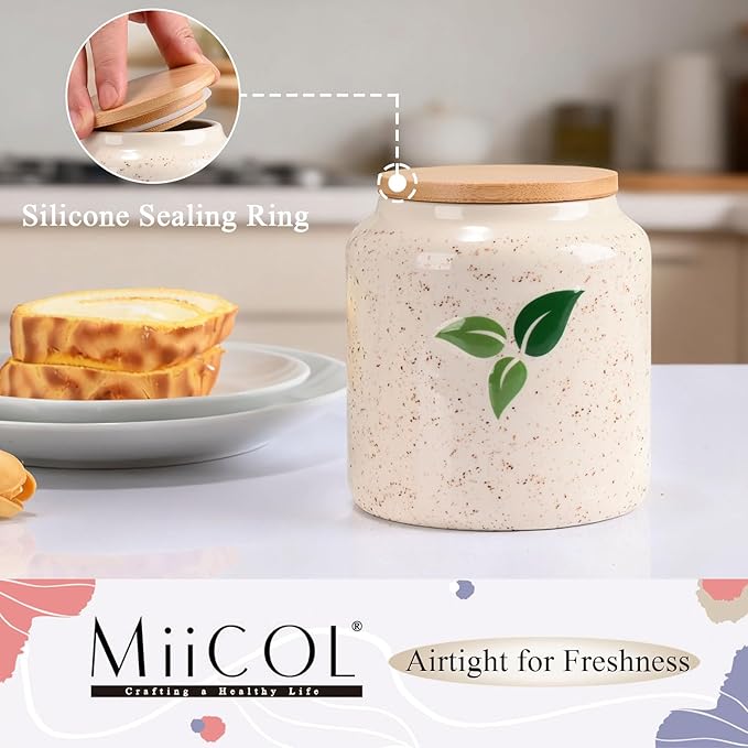 Miicol Ceramic Storage Canister with Airtight Lid, Food Storage Container, Round Tea Canister, Pantry Organizer, Kitchen Storage Jar for Coffee Bean, Flour, Pasta, Sugar, Spices, 20 fl.oz‌