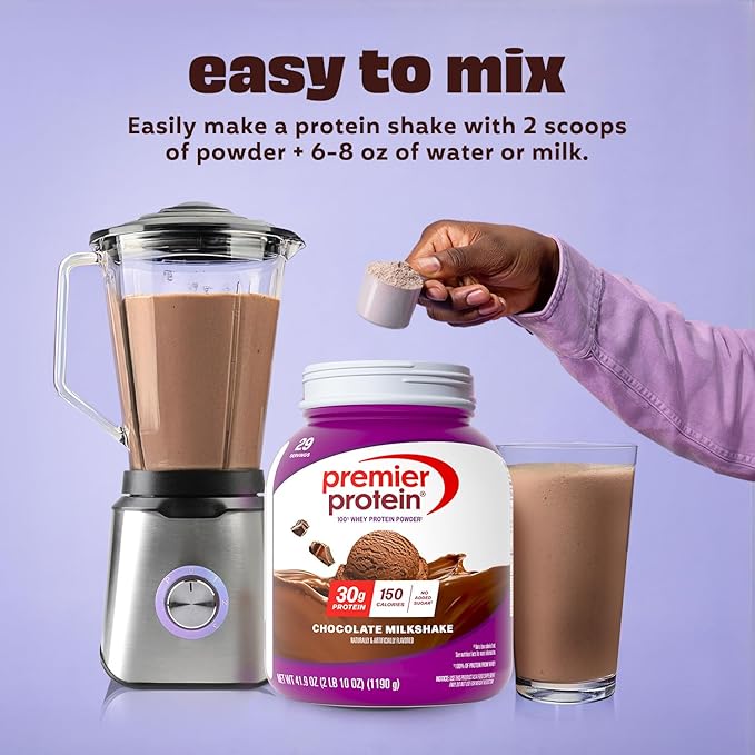 Premier Protein Powder, Chocolate Milkshake, 30g Protein, No Added Sugar, 100% Whey Protein, Keto Friendly, Soy & Gluten Free, 24.5 oz (17 Servings)