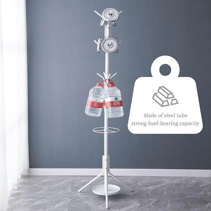 Kitsanery Coat Rack Freestanding,Metal Coat Tree with Umbrella Holder,Hat and Coat Rack Stand for Entryway, Hallway, Living Room, Bedroom (White)