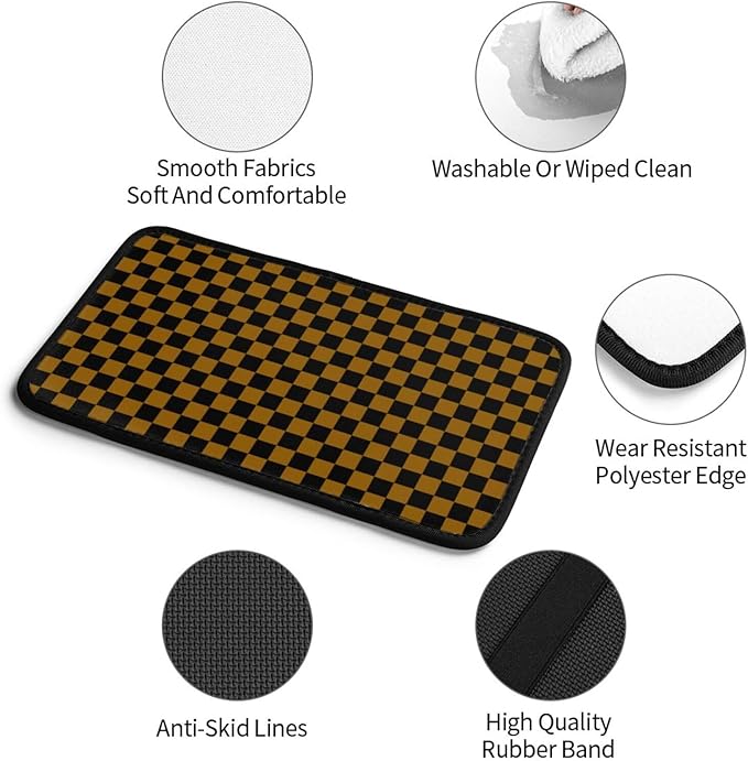 Brown Black Checkered Chessboard Flag Car Armrest Pad Cute Cars Center Console Cover Auto Handrail Box Cushion Armrests Cover