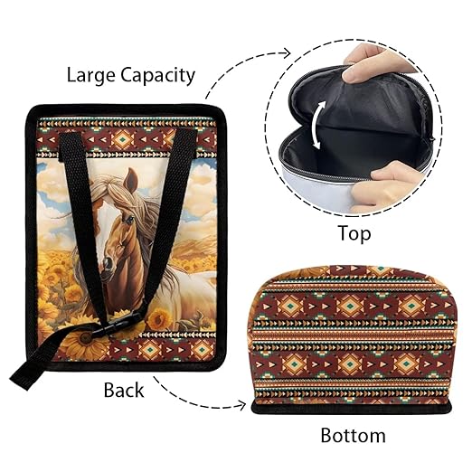 Aztec Horse Sunflower Car Trash Can Hanging Leak Proof Trash Bin Hanging for Back/Front/Console of Cars,Horse Car Accessories for Women Men