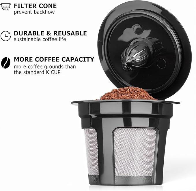Reusable K Cups for Keurig K Elite, K Classic, K Compact, K Latte, K Duo and All 2.0 & 1.0 Coffee Makers, 4 Pack K Cup Coffee Filters - Black