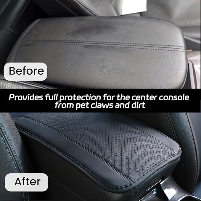 Leather Car Center Console Cushion Pad, 7.5"×12.8" Waterproof Auto Armrest Box Protector, Comfortable Armrest Seat Box Cover for Car SUV Truck, Vehicle Interior Accessories (Black)