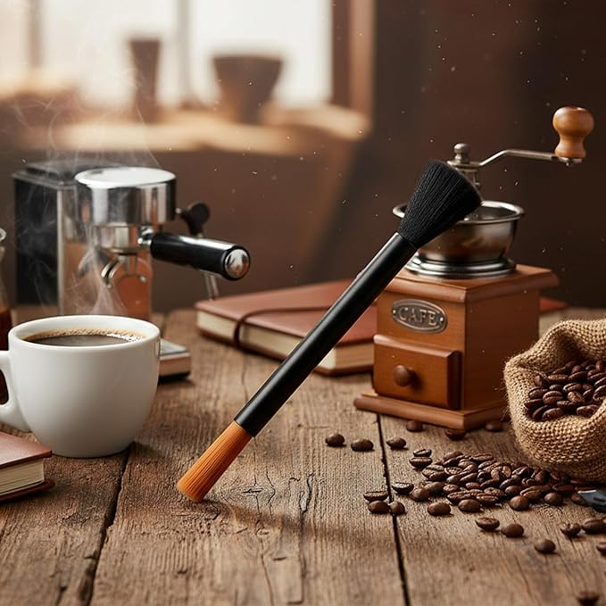 Coffee Grinder Cleaning Brush, Double Head Espresso Brush, Barista Dusting Brushes with Nylon Bristles, Aluminum Handle Grinder Cleaning Tool for Home Kitchen Coffee Machine Clean